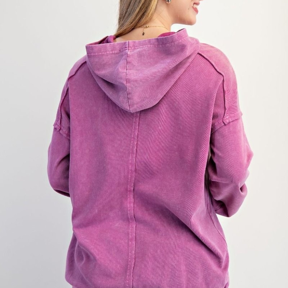 NEW EASEL CLOTHING WASHED TERRY KNIT PULLOVER PEACE HOODIE Purple SWEATSHIRT - Picture 10 of 10